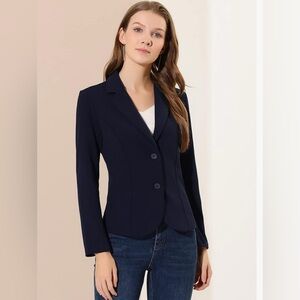 Allegra K Women’s Long Sleeve Stretch Work suit Blazer - Navy Blue - Medium